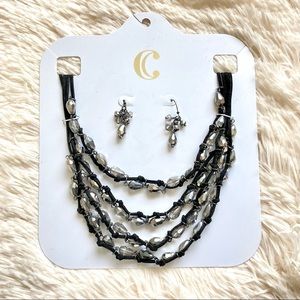 Charming Charlie Black Rope Necklace and Earrings Jewelry Set